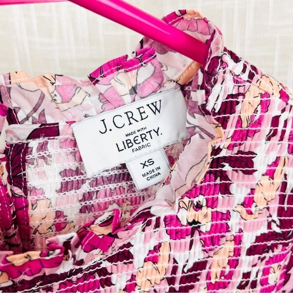 J.Crew Liberty London Smocked Button-Back Butterfield Poppy Print Cotton Top
